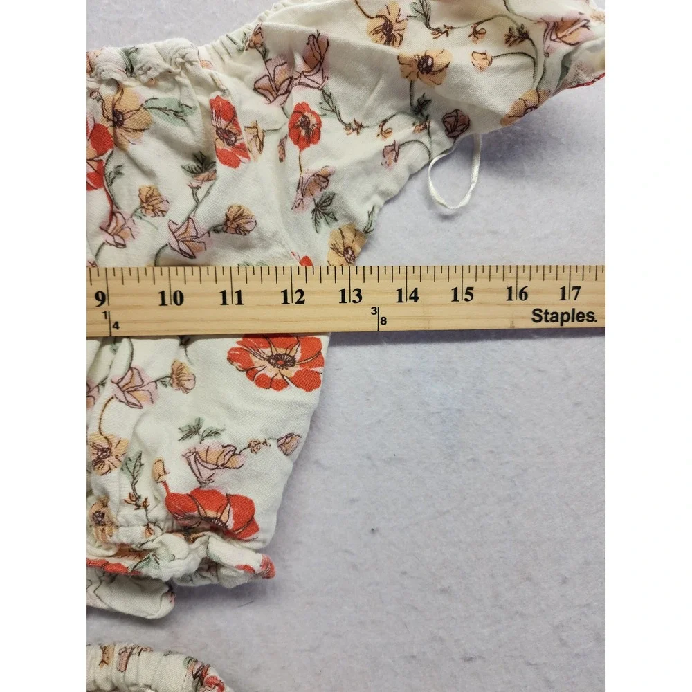 H&M Floral Smocked Crop Top and Pants Set Cream Red Size 12